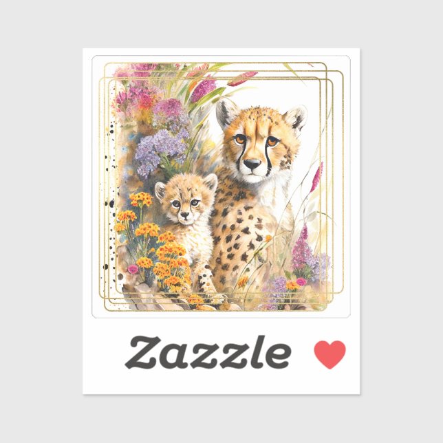 Cheetah Baby and Mom Sticker (Sheet)