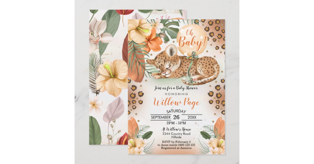 Cheetah Baby Shower Invitation Safari Baby | Zazzle