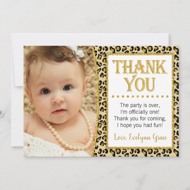 Cheetah Birthday Thank You Card with Photo (Front)