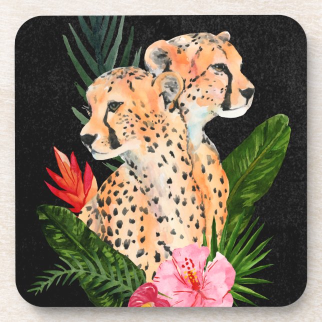 Cheetah Bouquet Beverage Coaster (Front)