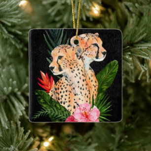 Cheetah Bouquet Ceramic Ornament