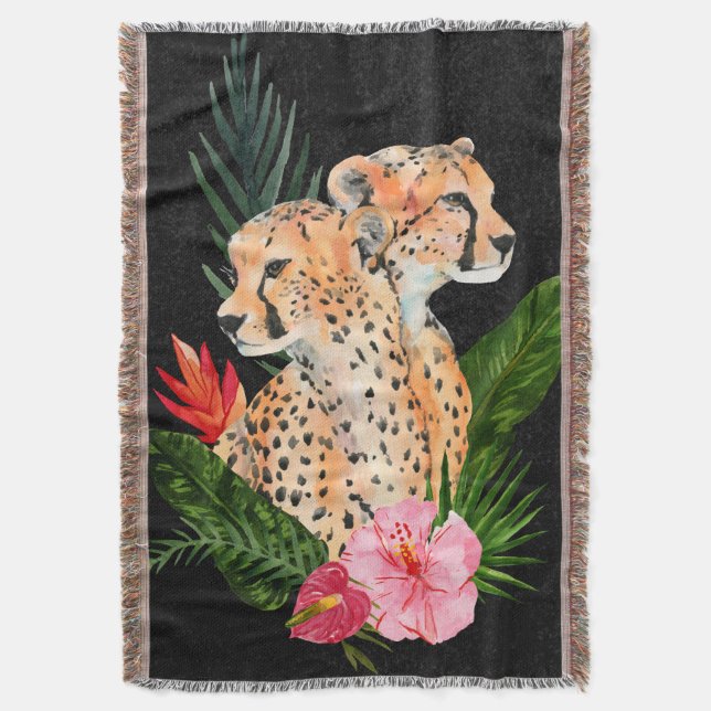 Cheetah Bouquet Throw Blanket (Front Vertical)
