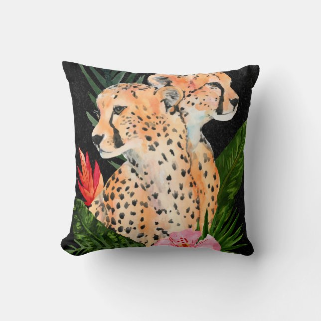 Cheetah Bouquet Throw Pillow (Front)