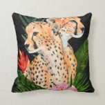 Cheetah Bouquet Throw Pillow<br><div class="desc">Cheetah Bouquet II by Annie Warren. Two cheetahs are framed by tropical leaves and greenery against a black background. | 164453Z</div>