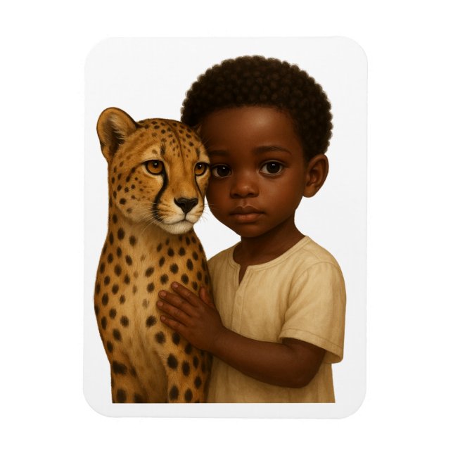 Cheetah & Boy: Bond of the wild and innocent Magnet (Vertical)