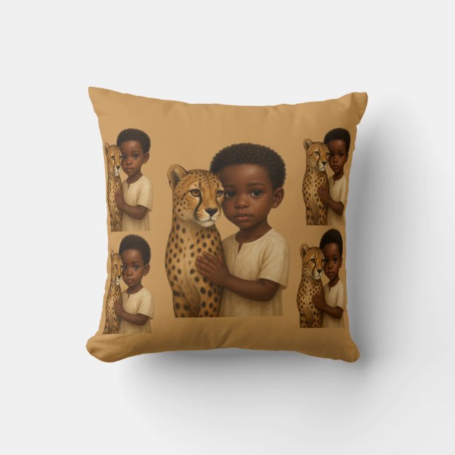 Cheetah & Boy: Bond of the Wild and Innocent Throw Pillow (Front)