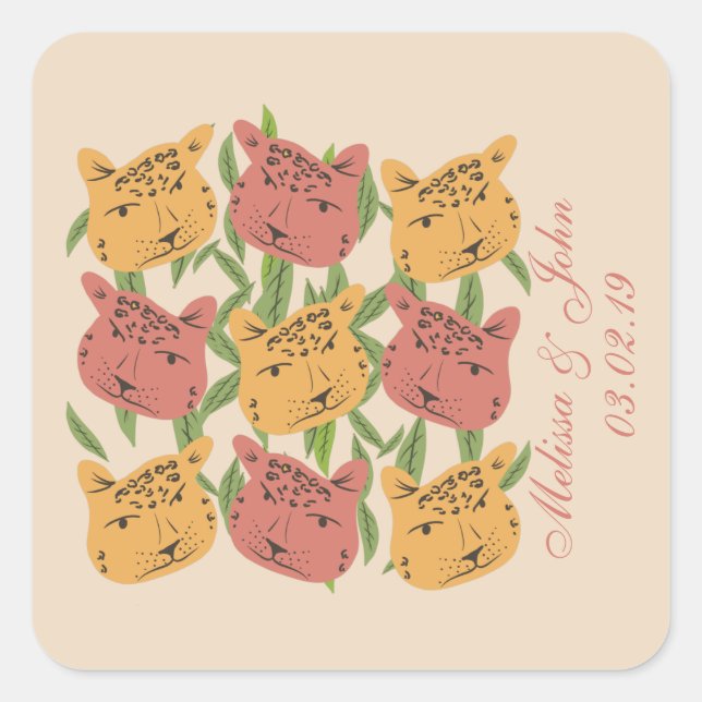 Cheetah Bridal Shower Jungle Plants Square Sticker (Front)