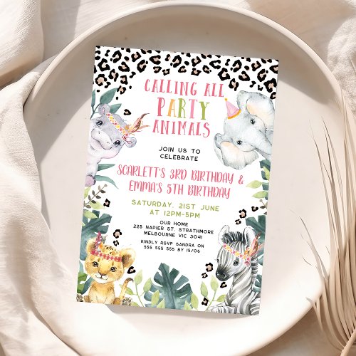 Cheetah Calling All Party Animals Joint Birthday Invitation