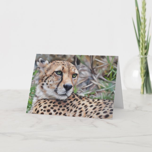 Cheetah Cat Wild Animal Art Note Card (Front)