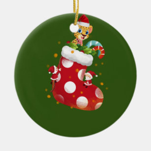 Cheetah Christmas Socking Ceramic Ornament