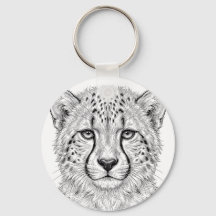 Cheetah Cub Black White Keychain Print