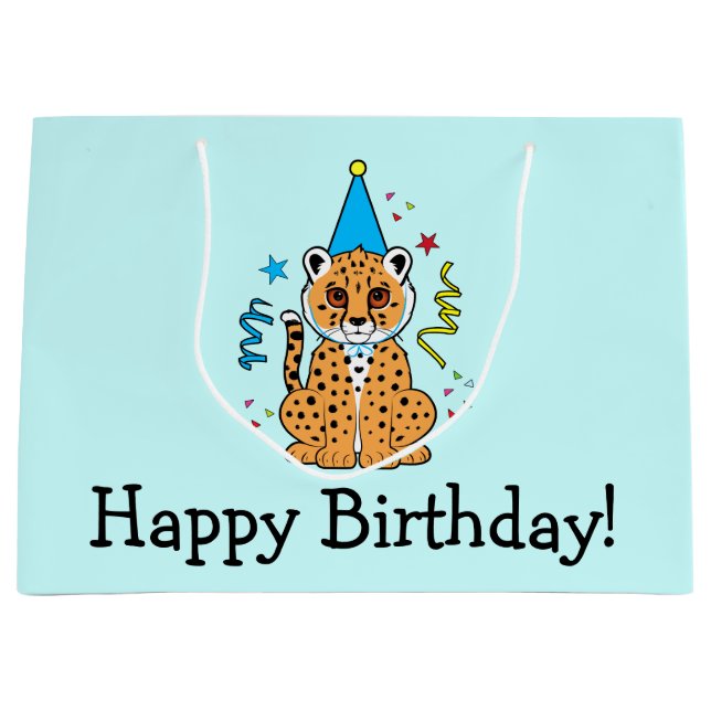 Cheetah Cub Happy Birthday Large Gift Bag (Front)