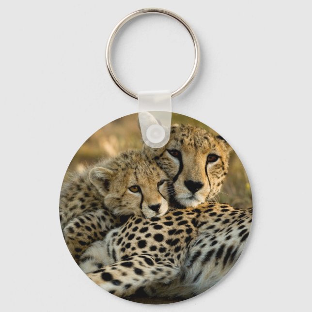 Cheetah Cub Snuggling with its Mom Keychain (Front)