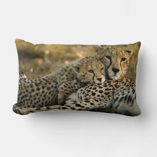 Cheetah Cub Snuggling with its Mom Lumbar Pillow