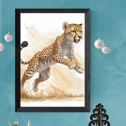 Cheetah Cubs Swift Elegance Safari Watercolor  Faux Canvas Print
