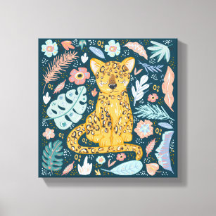 Cheetah Cute Floral Canvas Print