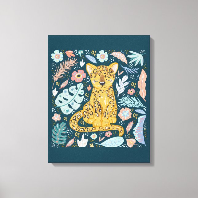 Cheetah Cute Floral Canvas Print (Front)