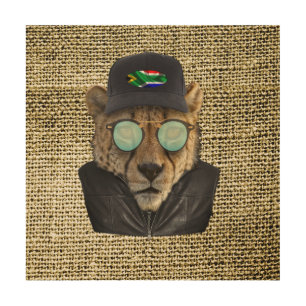Cheetah-dressed up joke wood wall art