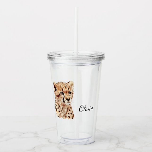 Cheetah Face Personalized Acrylic Tumbler (Front)