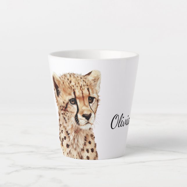 Cheetah Face Personalized Latte Mug (Front)