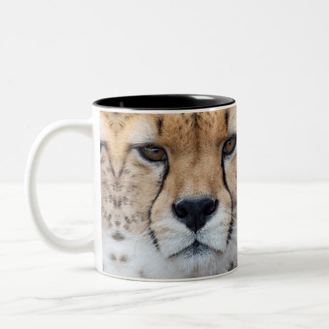 Cheetah face Two-Tone coffee mug (Left)
