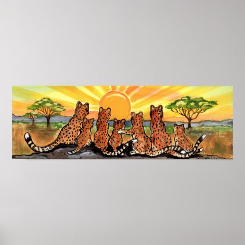 Cheetah Family Cub Africa Serengeti Sunrise Poster