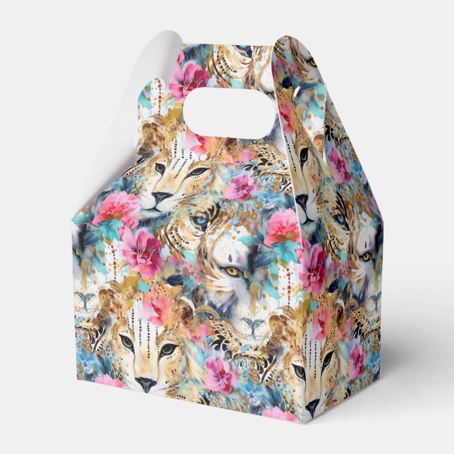 Cheetah Floral Boho Watercolor Pattern Favor Boxes (Front Side)