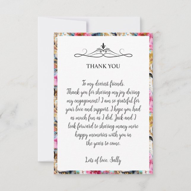 Cheetah Floral Boho Watercolor Pattern Thank You Card (Front)