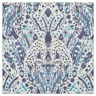 CHEETAH FRIEND Ikat Tribal in Indigo Fabric