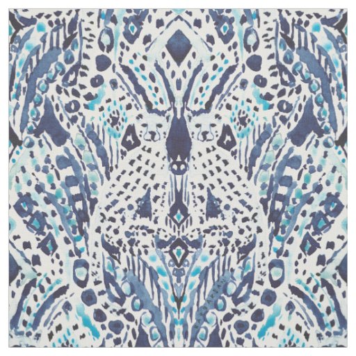 CHEETAH FRIEND Ikat Tribal in Indigo Fabric