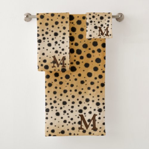 Cheetah Fur Realistic Animal Print Brown Monogram Bath Towel Set