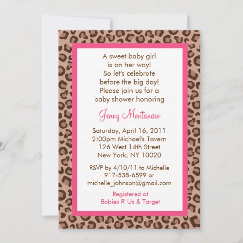 Cheetah Girl Animal Print Baby Shower Invitations