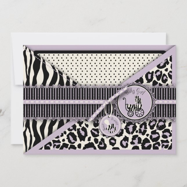 Cheetah Girl Invitation Card Lilac (Front)