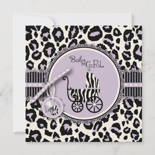 Cheetah Girl Invitation Square Lilac