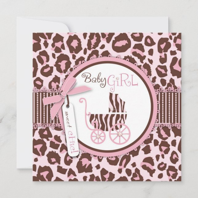 Cheetah Girl Invitation Square Pink B (Front)