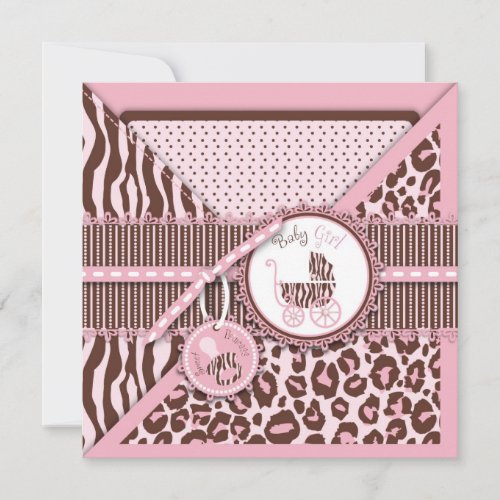 Cheetah Girl Invitation Square Pink C