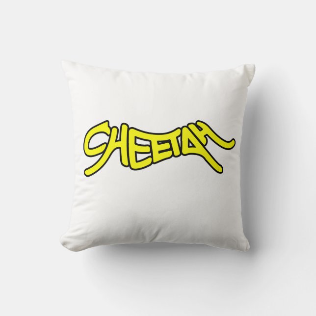 Cheetah Graffiti Style Typography Bold Yellow Throw Pillow (Front)