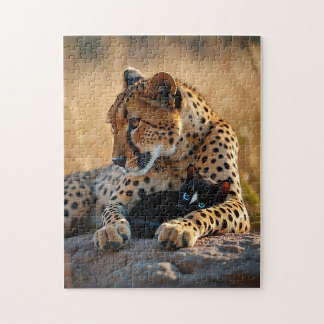 Cheetah Guardian, Kitten Heart Jigsaw Puzzle (Vertical)