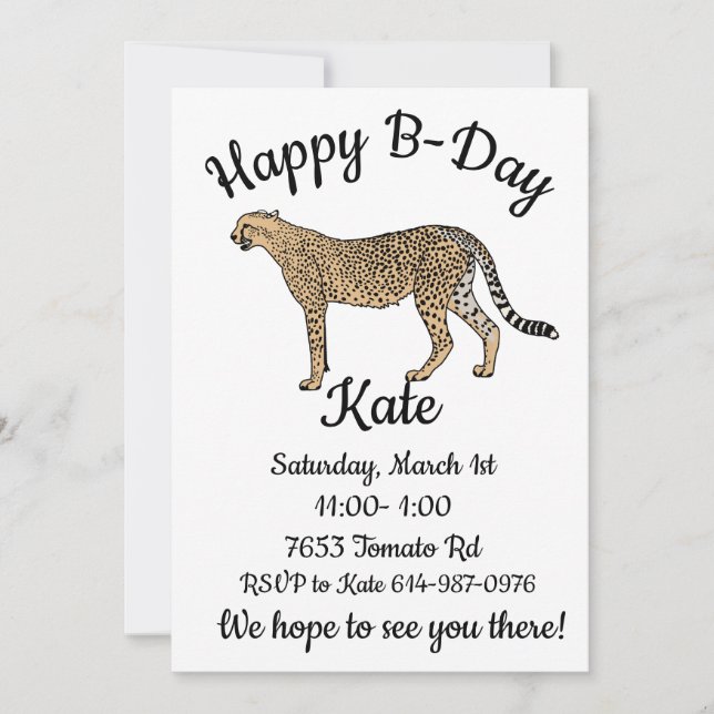 Cheetah Happy Birthday Invitation (Front)