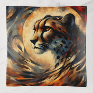 Cheetah Harlem Renaissance Modern Painting Trinket Tray