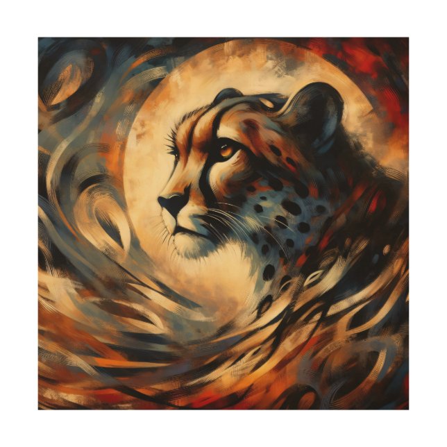 Cheetah Harlem Renaissance Modern Painting Wood Wall Art (Front)