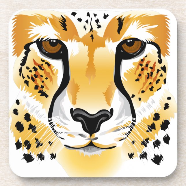 cheetah head close-up illustration beverage coaster (Front)