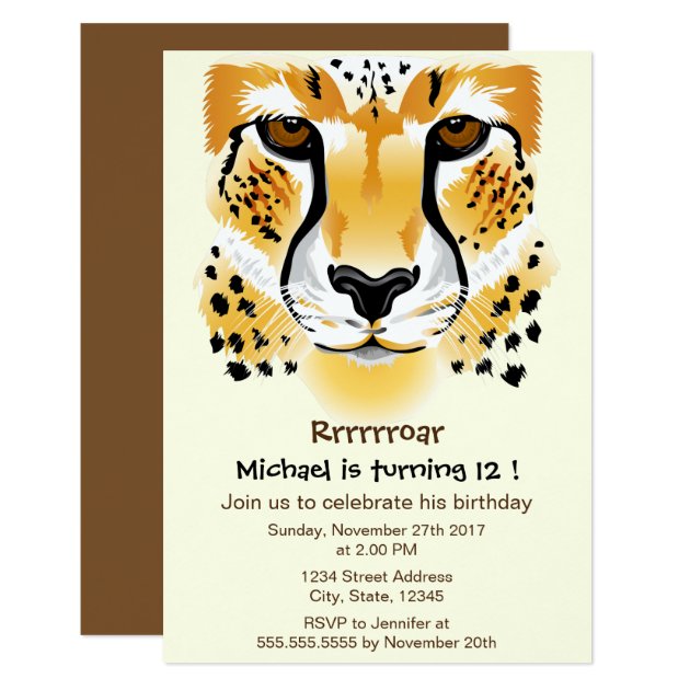 Cheetah Head Close-up Illustration Birthday Party Invitation