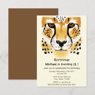 cheetah head close-up illustration birthday party invitation