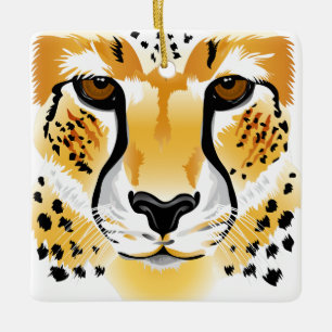 cheetah head close-up illustration ceramic ornament