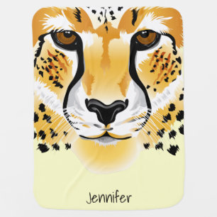 cheetah head close-up illustration name baby swaddle blanket