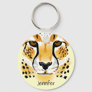cheetah head close-up illustration name keychain