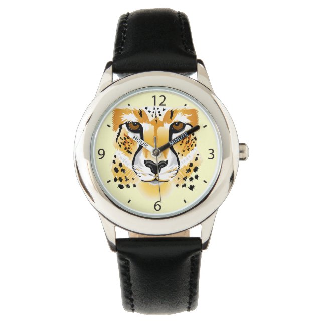cheetah head close-up illustration watch (Front)