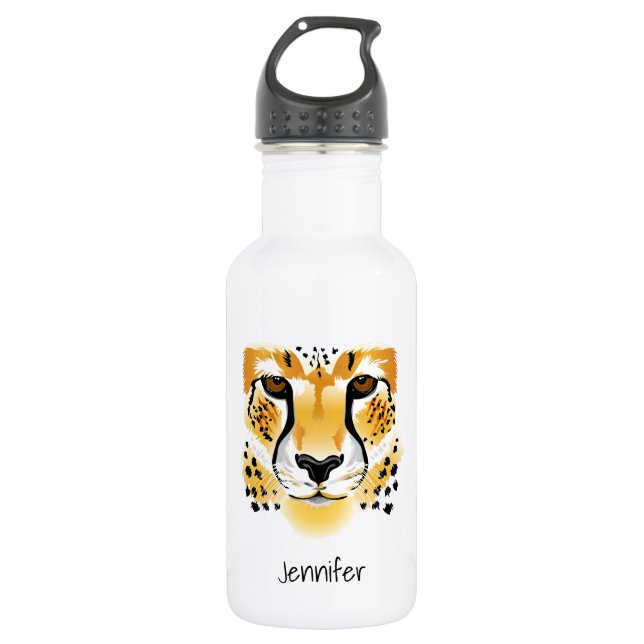 cheetah head close-up illustration water bottle (Front)