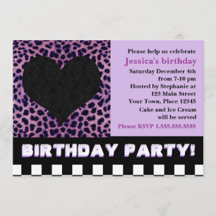 Cheetah Heart Birthday Party - Purple Invitation